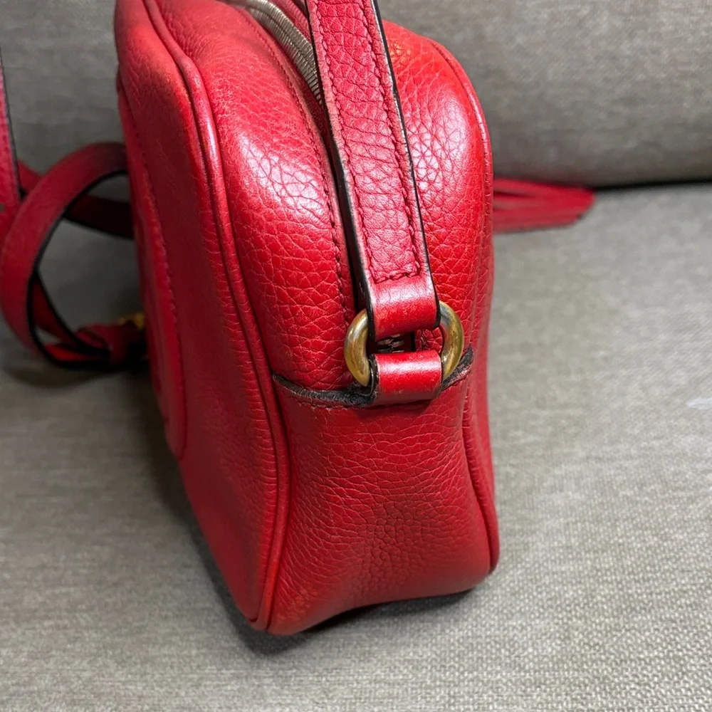 Authentic Gucci Soho Red Disco Leather Crossbody with Tassel